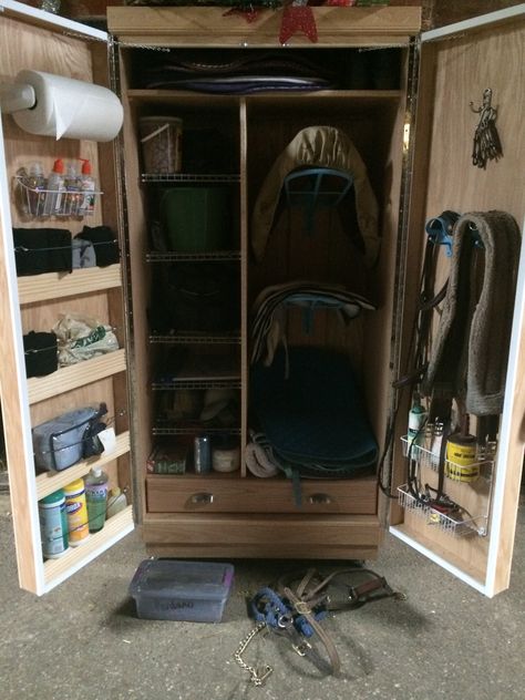 Wooden Tack Locker, Tack Box Ideas, Tack Closet, Saddle Storage, Dream Barn Stables, Tack Locker, Tack Room Organization, Tack Trunk, Tack Box