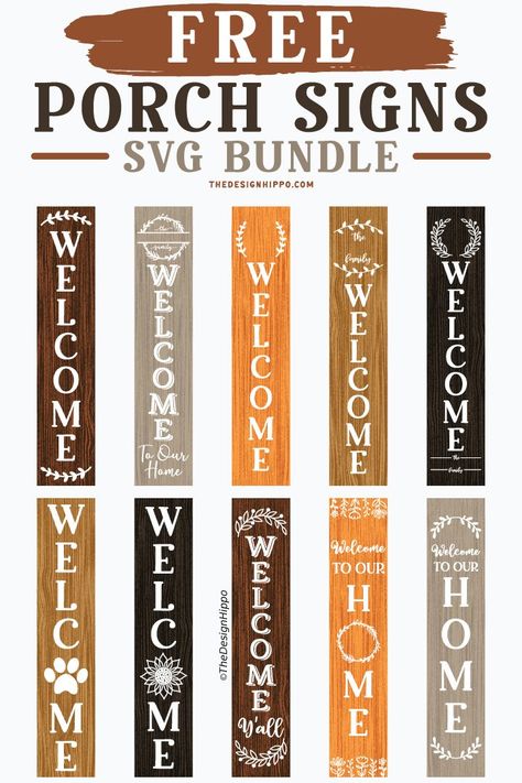 Cricut Projects Dollar Stores Ideas, Personalized Porch Signs, How To Make Porch Signs, Free Welcome Svg, Welcome Signs Cricut, Welcome Front Porch Sign, Dog Porch Signs, Vinyl Signs On Wood, Fall Welcome Signs For Porch Diy