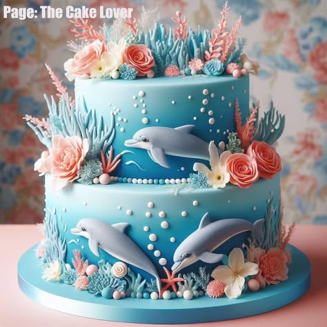 Dolphin Cake Ideas, Underwater Birthday Cake, Dolphin Cake Topper, Dolphin Birthday Party, Dolphin Birthday Cakes, Tropical Birthday Cake, Dolphin Cake, Ocean Birthday Cakes, Dolphin Cakes