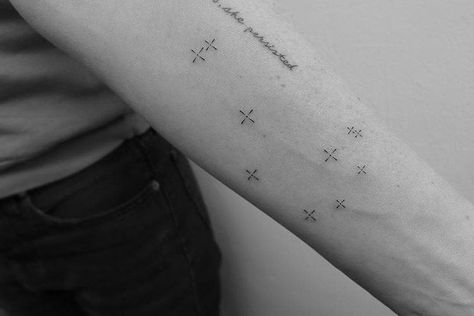 Pleiades Tattoo, Astronomy Tattoo, Taurus Constellation Tattoo, Aries Constellation Tattoo, Taurus Constellation, Taurus Zodiac Sign, Astronomy Constellations, Constellation Tattoo, Inner Forearm