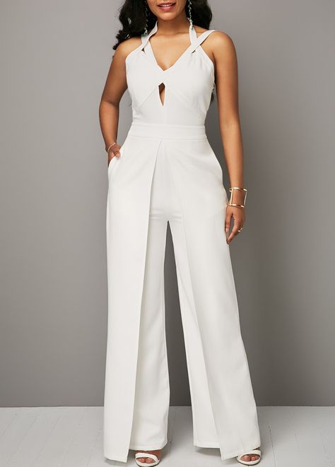 Provonias Wedding Dress, Party Outfit Formal, Jump Suits, Formal Chic, Bodycon Bodysuit, One Piece Romper, White Chic, Halter Jumpsuit, White Jumpsuit