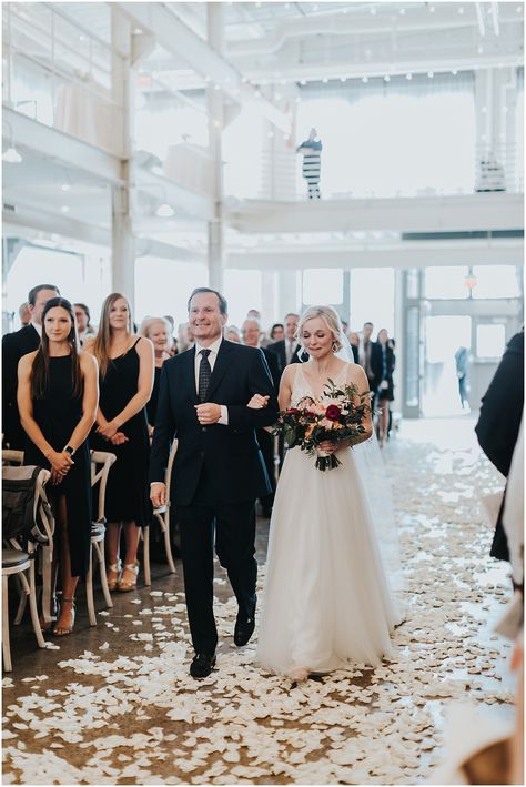 father and bride walking down the aisle    Minneapolis Wedding Venue: The Machine Shop | Minnesota Wedding Planner: Rosetree Weddings & Events | Hair for Katie: Carly Haviland Makeup Artist: Lady Vamp | Florals: Sadie's Couture Floral & Event Styling | Photography: Russell Heeter Photography | Rentals: Rudy's Rentals, Linen Effects, Quest Events, Phos Events Walking Down Aisle Pictures, Wedding Photos Walking Down The Aisle, Walking Down The Aisle Photos, Bride Chair, Father And Bride, Bride Walking Down The Aisle, Ceremony Pictures, Wedding Party Photography, Bridesmaids Hair