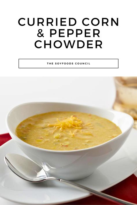 Discover the delicious Curried Corn and Pepper Chowder by Paulette Mitchell! 🌽🧀 Fresh sweet corn, soy milk, and sharp cheddar create a hearty, plant-based delight. Perfectly sweet, spicy, and satisfying. 

#Delicious #PlantBased #Vegetarian #CurriedChowder #SoyMilkMagic #SweetCorn #HealthyEating #ProteinPacked #FreshProduce #RecipeInspo Curry Corn Chowder, Curried Corn, Soy Foods, Soy Recipes, Corn Chowder, Sharp Cheddar, Cooking School, Beautiful Bowls, Soy Milk