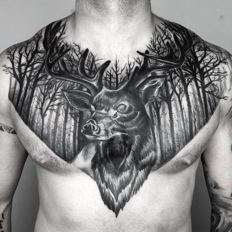 fool torso tattoo by Ela Pour Stag Tattoo Design, Elk Tattoo, Stag Tattoo, Wolf Tattoo Sleeve, Torso Tattoos, Kunst Tattoos, Ring Finger Tattoos, Deer Tattoo, Forest Tattoos