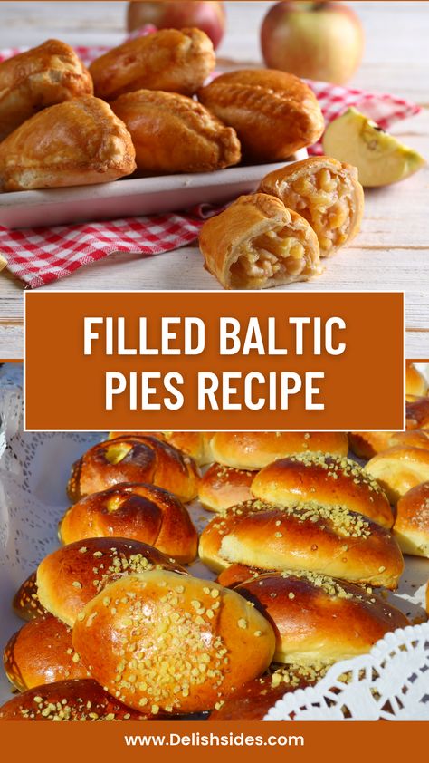 The pin showcases an enticing image of the Filled Baltic Pies, highlighting their golden and flaky pastry crust with a peek of the flavorful filling inside. Baltic Recipes, Savory Pies Recipes, Chicken Milk, Tender Meat, Nigella Seeds, Pastry Crust, Global Cuisine, Canning Tomatoes, Diced Chicken