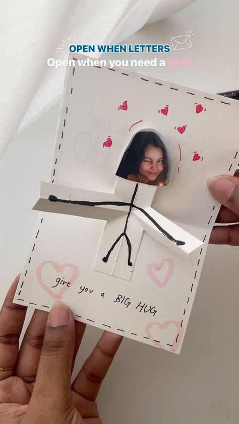 Grishma 🤍 | cute diy projects & gift ideas | Open when letters💌🩷 I think having the face there is just adorableeee or is it funny?🫣 / cute card ideas for him <3 Used 185gsm… | Instagram Cute Gift Ideas For Friends, Cute Card Ideas, Open When Letters, Diy Best Friend Gifts, Birthday Gifts For Friends, Personalised Gifts Diy, Diy Projects Gifts, Birthday Gifts For Boyfriend Diy, Diy Birthday Gifts For Friends