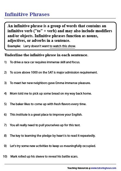 Infinitives Grammar, Gerund Phrases, Infinitive Phrases, Easy Grammar, Preposition Worksheets, Ela Worksheets, Blend Words, English Language Arts High School, Sound Words