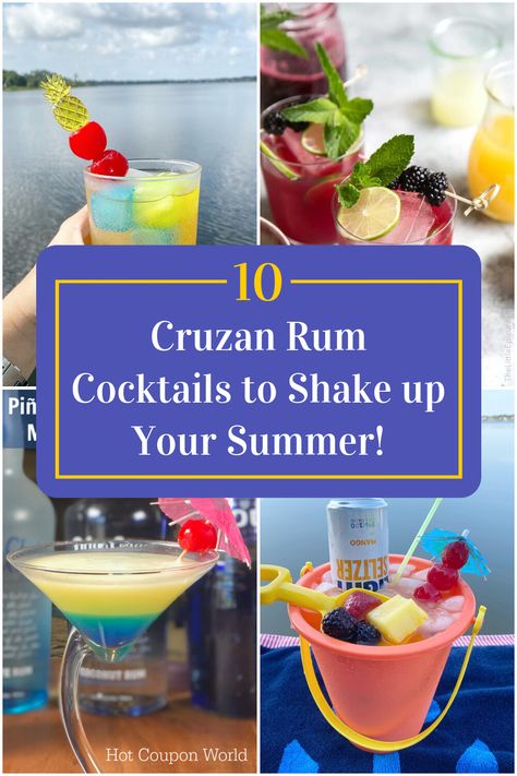 Collage of 4 cruzan rum cocktails. Cruzan Rum Recipes, Mango Rum Drinks, Strawberry Rum Drinks, Rum Drinks Easy, Rum Shots, Peach Rum, Cruzan Rum, Rum Drinks Recipes, Mango Rum