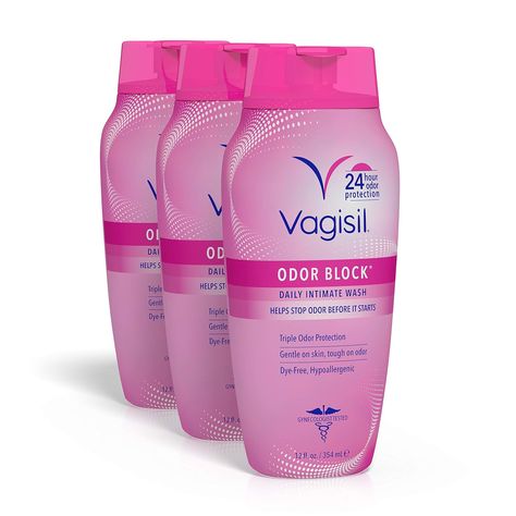 Vagisil Feminine Wash for Intimate Area Hygiene, Odor Block, Gynecologist Tested, Hypoallergenic, 12 oz, (Pack of 3) Hygiene Collection, Feminine Odor, Feminine Deodorant, Underarm Odor, Intimate Wash, Feminine Wash, Sweat Gland, Feminine Care, Personal Hygiene