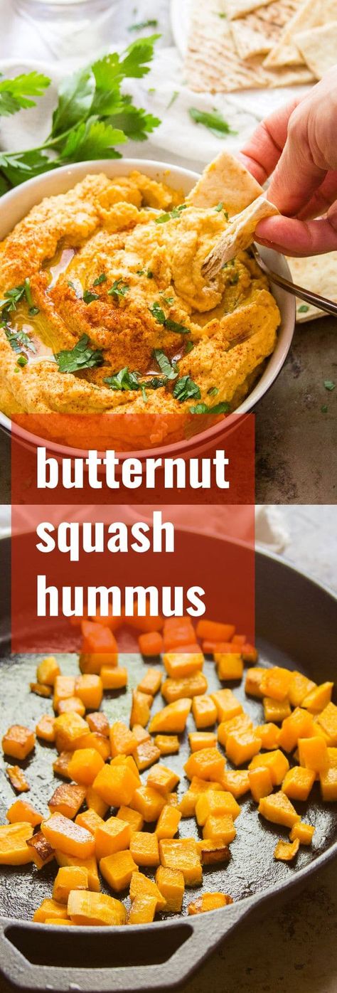 Step up your hummus game this fall with this flavor-packed butternut squash hummus! It's rich, creamy, just a tad sweet, savory, and flavored with roasted garlic and smoked paprika. #vegan #veganfood #veganrecipes #vegan #veganrecipes #plantbased #butternutsquash #hummus Squash Hummus Recipe, Butternut Squash Hummus Recipe, Butternut Hummus, Butternut Squash Ideas, Butternut Squash Hummus, Squash Ideas, Squash Hummus, Appetizers Vegan, Fall Appetizer