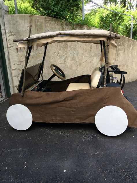 Flintstone golf cart Flintstones Golf Cart, Golf Cart Decorations, Halloween Golf, Pirate Ideas, Homecoming Floats, Shower Door Designs, Halloween Camping, Parade Ideas, Twin Halloween