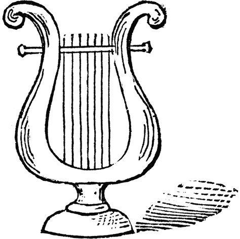 Lyre Instrument, Ancient Greece Architecture, Musical Instruments Clipart, Greece Drawing, Greece Architecture, Music Drawings, Greek Music, Ancient Greece, Harp