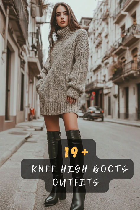 💫 Want To Know The Secret To Rocking Knee High Boots? These 19 Stunning Outfit Ideas Will Show You How To Create Unforgettable Looks! Tap To Discover Fashion-Forward Combinations That'll Turn Heads 👢 #BootFashion #StyleGuide #OutfitInspo #WinterStyle #FashionGoals #BootOutfits #OOTD 3 Inch Thigh High Boots, All Black Thigh High Boots Outfit, What To Wear With Over The Knee Boots, Maroon Knee High Boots Outfit, Gianni Bini Boots Outfit, Black Suede Knee High Boots Outfit, Over The Knee Boot Outfit Winter, How To Style Thigh High Boots, Flat Thigh High Boots Outfit