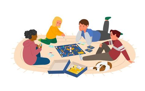 Playing Board Games Illustration, Kids Playing Aesthetic, Board Games Illustration, Kids Playing Illustration, Board Game Illustration, Play Illustration, Playing Board Games, Hyperactive Kids, Games Illustration