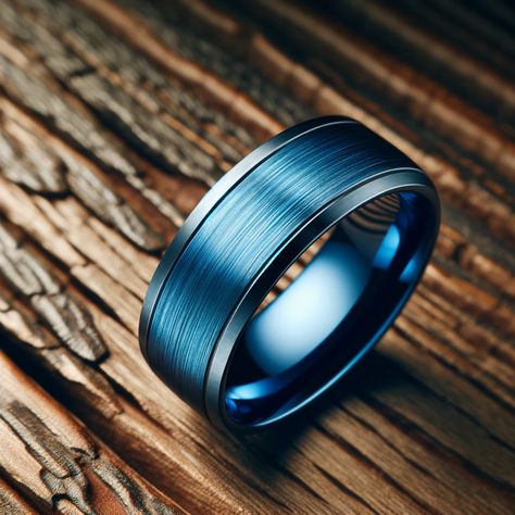 Blue Men’s Wedding Band A Modern and Stylish Choice for Your Special Day (2) Blue Wedding Band, Titanium Wedding Band, Simple Lighting, Blue Rings, Mens Wedding Bands, Blue Wedding, Wedding Stuff, Blue Man, Wedding Band