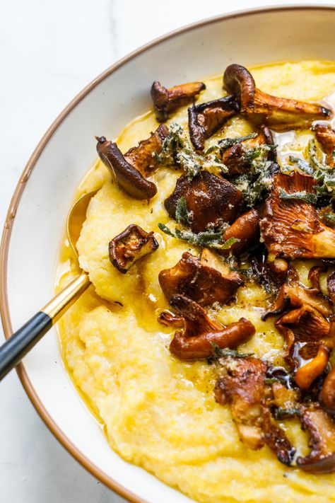 Mushroom And Polenta Recipes, Polenta Mushroom Recipes, Mushroom Polenta Recipes, Mushrooms Polenta, Polenta Mushroom, Polenta With Mushrooms, Chanterelle Recipes, Cooking Journal, Mushroom Polenta