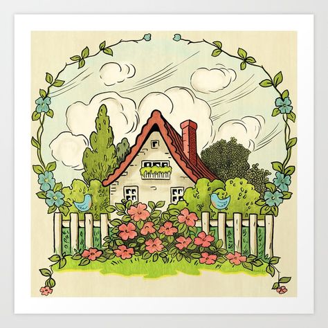 Buy The House At The End Of Storybook Lane Art Print by sunnybunny. Worldwide shipping available at Society6.com. Just one of millions of high quality products available. Cottagecore Art, Storybook Art, Architecture Drawing Art, Lukisan Cat Air, Arte Inspo, Amazing Art Painting, الرسومات اللطيفة, Whimsical Art, Art Drawings Sketches