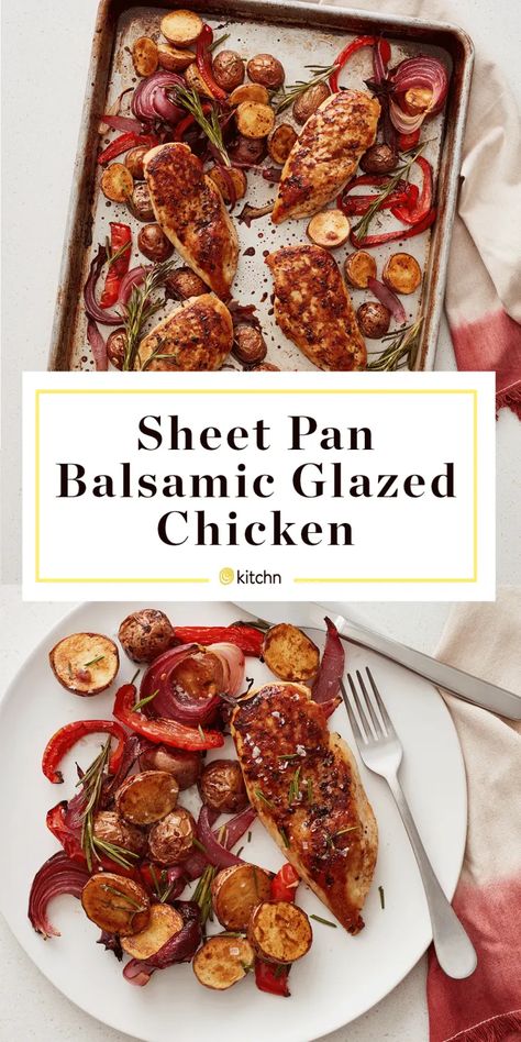 Search pro-tested recipes & so much more    Our Best Thanksgiving Recipes    No Pies Invited    Shop Black Friday Kitchen Deals        Recipes    What To Make With        Chicken    Recipe: Sheet Pan Balsamic Glazed Chicken & Potatoes  Patty Catalano  Patty Catalano  Patty Catalano  Food Editor at The Kitchn  At The Kitchn, I develop all of your favorite recipes and help you discover your most beloved grocery finds. I have more than 17 years of recipe development experience, including time spent in cookbook test k Sheet Pan Lunch, Sheet Pan Balsamic Basil Chicken, Balsamic Glaze Chicken, Chicken Sheet Pan Recipes, What To Make With Chicken, Chicken With Balsamic Glaze, Sheet Pan Balsamic Chicken, Sheet Pan Chicken And Potatoes, Balsamic Chicken Breast