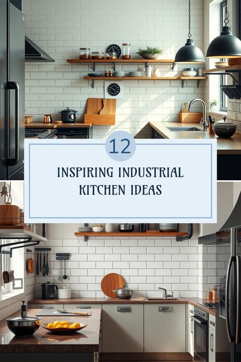 Ready to turn your kitchen into a standout space? These 12 industrial kitchen ideas will inspire you to give your cooking area an edgy, stylish makeover! From mixed materials to standout fixtures, explore unique elements like raw wood accents, metal finishes, and industrial-style hardware that redefine functionality with flair. But it doesn’t stop there! Discover how to create a cozy ambiance despite the tough materials and create the perfect fusion of modern yet timeless appeal with clever decor ideas. Revamp your home's heart effortlessly and love where you cook and gather. Industrial Kitchen Ideas, Farmhouse Industrial Kitchen, Clever Decor, Industrial Kitchens, Industrial Decor Kitchen, Modern Cooking, Rustic Wooden Shelves, Industrial Kitchen Design, Industrial Style Kitchen