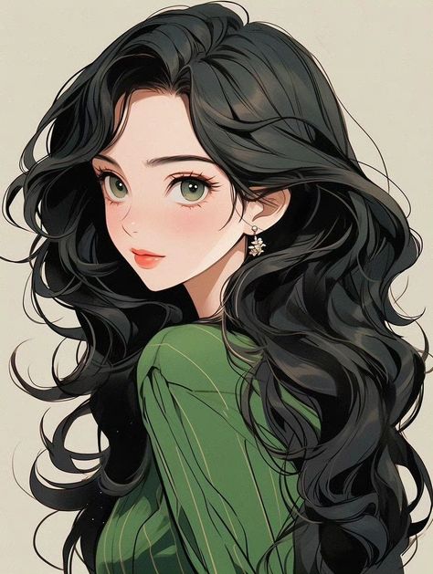 Curly Hair Anime, Aesthetic Profile Picture Cartoon Soft, Women Drawing, Green Illustration, How To Act, Fake People, Drawing Digital, Green Girl, Orange Art