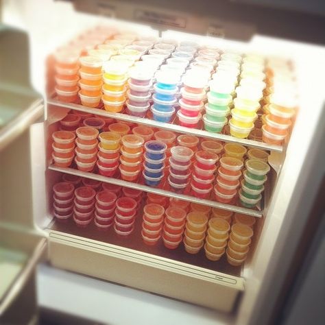 can you image coming home to your fridge full of jello shots? Rainbow Jello Shots, Alcohol Candy, Smores Party, Pudding Shots, Jello Shot Recipes, Party Shots, Yummy Alcoholic Drinks, Birthday Party Design, Cocktail Drinks Recipes