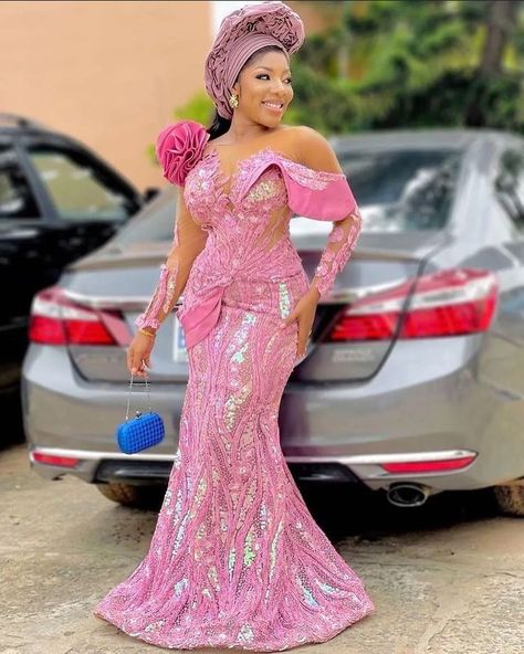 Lace Dress African, Reception Dress Long, Lace Styles For Wedding, Lace Prom Gown, Lace Long Gown, Stylish Naija, Ankara Long Gown Styles, African Lace Styles, Fashion Traditional