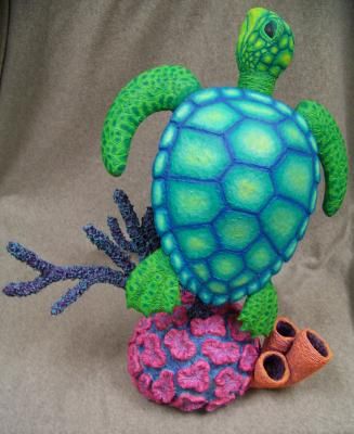 Paper Mache Turtle, Paper Mache Animals, Turtle Sculpture, Turtle Decor, Polymer Clay Figures, Sea Crafts, Paper Mache Sculpture, Paper Mache Crafts, Polymer Clay Christmas