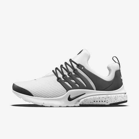 The Nike Air Presto By You Custom Shoe elevates a popular runner with modern innovation. Color the snug bootie and iconic cage, then dial up your design with speckles and color on the heel cushioning. Finish it off with a short personal message on the heel. Nike Presto, Air Presto, Nike Air Presto, Baskets Nike, Nike Shoes Air Max, Mens Nike Shoes, Workout Shoes, Desert Boots, Nike Sneakers