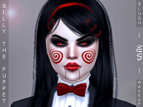 Child's Billy The Puppet Halloween Makeup by MartyP Billy The Puppet Costume Female, Billy The Puppet Makeup, Ts4cc Makeup, Puppet Makeup, Saw Makeup, Jigsaw Makeup, Quick N Easy Halloween Costumes, Epic Halloween Costumes, Billy The Puppet