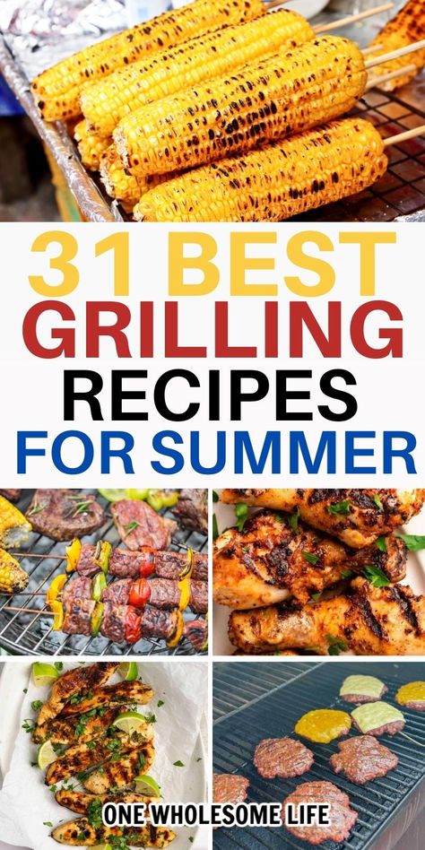 Collage of grilling recipes. What To Grill For Dinner Summer, Grilled Dinners For Two, Grilling Food Ideas, Grilling Meat Ideas, Grilled Meat Ideas, Summertime Meals Dinners, On The Grill Dinner Ideas, Grilled Recipes Dinner, Grill Food Ideas Summer