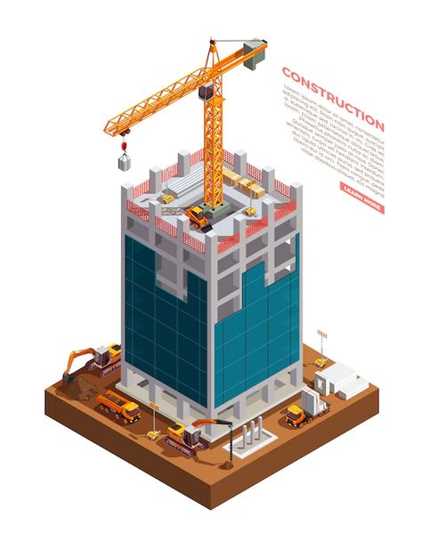 Free Vector | Isometric building construction Isometric Building, Symbols Illustration, Buildings Artwork, Building Images, Building Site, Building Illustration, Card Messages, Isometric Design, Isometric Illustration