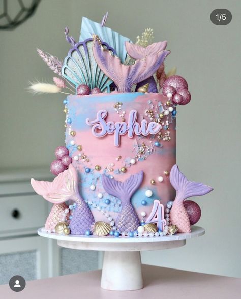 Bakery Themed Cake, Mermaid Ballerina Cake, Cake Designs Mermaid, Mermaid Cake With Bubbles, Purple Mermaid Birthday Cake, Number 9 Mermaid Cake, Mermaid Birthday Decoration Ideas, Lil Mermaid Party Ideas, Mermaid Birthday Cakes For Girls Kids