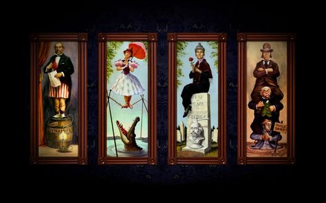 A wide screen wallpaper of the famous Haunted Mansion stretching portraits. Haunted Mansion Stretching Portraits, Haunted Mansion Stretching Room, Disneyland Hat, Stretching Room, Hat Box Ghost, Halloween Haunted Mansion, Haunted Mansion Party, Tattoos Disney, Mansion Party