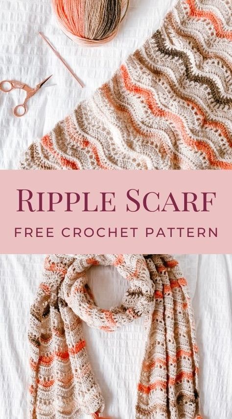 Crochet Scarf Autumn, Blanket Scarf Crochet Pattern, Crochet Scarf Pattern Dk Yarn Free, Dk Crochet Patterns Free, Crochet Ripple Scarf, Fall Crochet Scarf, Free Scarf Crochet Pattern, Crochet Frankenstein, Crochet Acorn