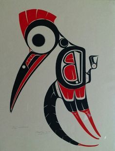 Art Thompson "Woodpecker" 187/200 1974 Native American Woodpecker, Tatouage Haida, Haida Tattoo, Arte Haida, Native Tattoos, Pacific Northwest Art, Haida Art, Spirit Animal Art, Inuit Art