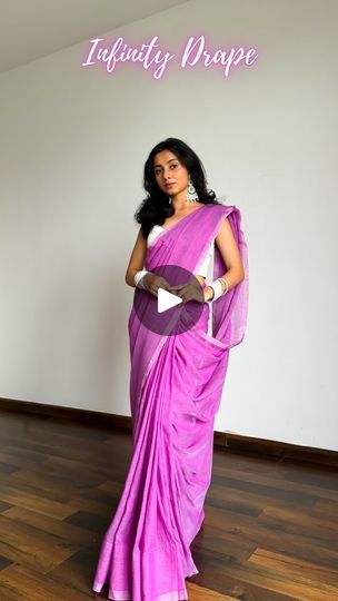 15K reactions · 261 shares | Infinity Drape 💜 | Save and send this easy saree tutorial to a saree lover ✨

Saree of the day- is a handloom mul cotton in lovely lavender. The saree has tassels on the palla and has the potential to make everyone fall in love with it. Paired it with a white blouse/cropped top and added 48 bangles with hand embellished earrings 🥹✨

How to wear a saree as a beginner-
💜 Pick lightweight and easy to drape pure silk sarees fabrics like katan silk, mulberry silk, tussar silk, mysore silk, khaddi chiffon, khaddi georgette.
💜 Avoid bulky satin silk, kanjivaram silk, kanchipuram silk, dharmavaram silk or assam silk.
💜 Start draping from the right side and tuck in one round.
💜 Make pleats and tuck them neatly.
💜 Bring the remaining fabric to the front and make y How To Wear Saree Tutorials, Easy Saree Draping, Saree Tutorial, Plain Silk Saree, Pure Chiffon Sarees, Mysore Silk Saree, Mysore Silk, Lovely Lavender, Katan Silk