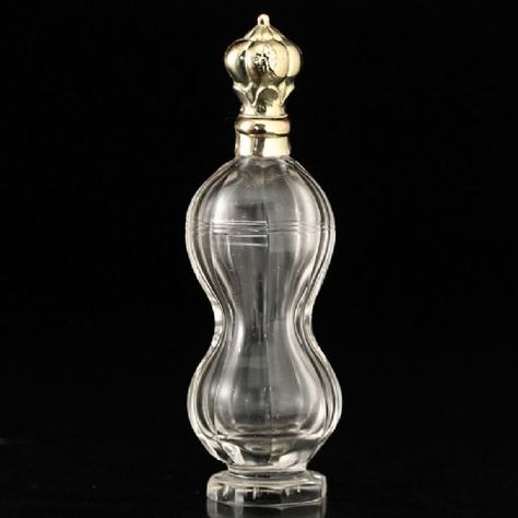 c.1870 Dutch crystal scent perfume bottle, gold top Crystal Phials, Scent Perfume, Engraved Crystal, Beautiful Perfume Bottle, Beautiful Perfume, Dressing Tables, Scent Bottle, Gold Top, Antique Shops