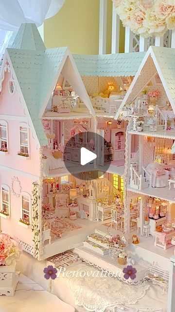 Vickielynn on Instagram: "🌸My Pink Dollhouse renovation, I removed a wall on the top floor to open up a bedroom to make it bigger!
And also added wallpaper in all rooms except the main living and dining room.
Added new furnishings from @lulamaeminiatures, a Pink Vanity desk, and a White French Scroll mirrored Cabinet and Scroll side table, and also a White Scroll table and chair set and treasures from @canalgalminis Paris themed Vanity items 😍and pink tulip vases. Also beautiful bedding from @chantallenadollhouse  The flower vases are from @minidesignsbysier  The new wallpaper made everything look fresher!🥰 #miniature #miniatures #dollhouse #housetour #hometour #miniatureworld #dollhousetour #miniaturist #dollhouseminiature #pink #dollhouserenovation #dollhousefurniture #dollhousefurnit Pink Tulips Vase, Doll House Bedroom, Pink Dollhouse, Pink Vanity, Dollhouse Miniatures Kitchen, Handmade Bouquets, Miniature Crochet, Tulips In Vase, Miniature Rooms