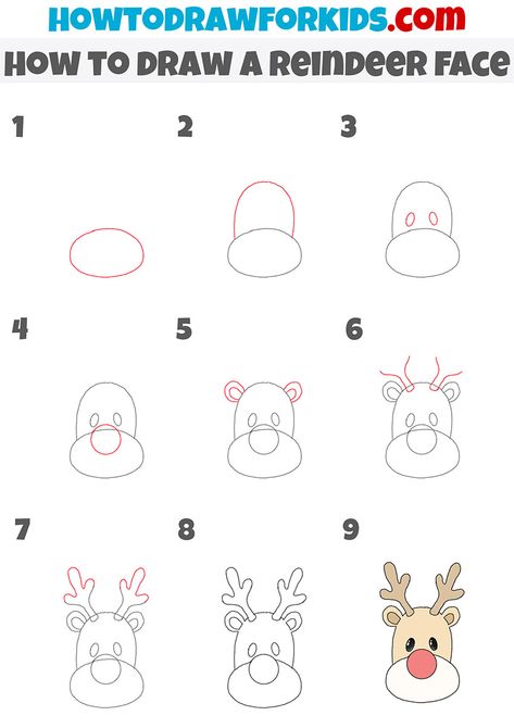 Draw A Reindeer Step By Step, How To Draw Christmas Gnomes Step By Step, How To Draw A Reindeer Face, Easy Santa Drawing Step By Step, How To Draw Holiday Stuff, How To Draw Reindeer Step By Step, Reindeer Sketch Simple, Step By Step Christmas Drawings For Kids, Raindeer Drawing Cute Easy