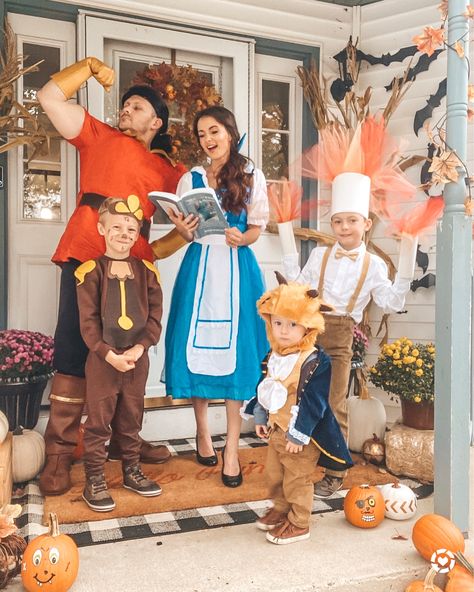 Family Dress Up Ideas, Cogsworth Costume, Beauty And The Beast Halloween Costume, Beauty And The Beast Halloween, Family Costumes For 3, Matching Family Halloween Costumes, Disney Family Costumes, Family Costumes Diy, Family Themed Halloween Costumes