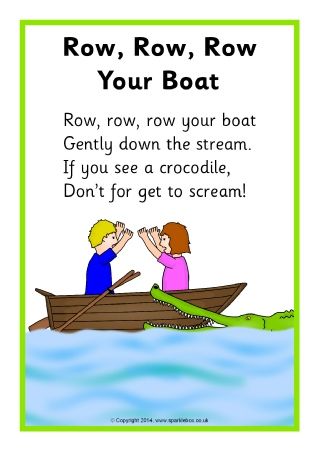 Row, Row, Row Your Boat song sheet (SB10945) - SparkleBox Rhyming Preschool, Rhymes Lyrics, Transition Songs, Nursery Rhymes Lyrics, Row Row Row Your Boat, Nursery Rhymes Preschool, Nursery Rhymes Activities, Craft Preschool, Kindergarten Songs