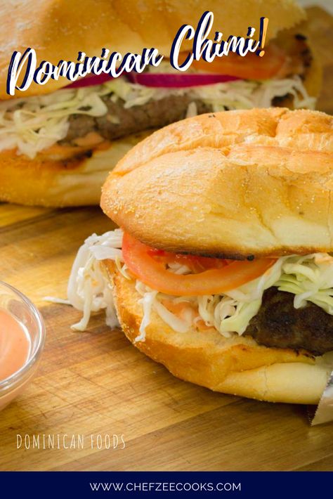 Chimichurri Dominicano aka Chimi Dominicano is a delicious Dominican Burger that you typically get from a food truck after a night out of drinking and dancing. This awesome dish is perfect for get togethers and family night! #ChefZeeCooks #ChimichurriDominicano #DominicanRecipes #LatinRecipes Chimichurri Dominicano, Dominican Chimi, Chimichurri Burger, Garlic Burgers, Dominicano Recipes, Dominican Recipes, Dominican Food, Caribbean Food, Budget Recipes