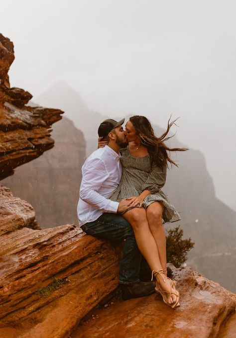 A romantic couples photoshoot during a rainy and sunny desert day in the Zion mountains and Red Rock Canyon. Megan and Klay's couples poses were so much fun to capture them in. Not to mention that Megan's plaid dress looked beautiful on her│Traveling wedding photographer and videographer based in the West Coast│Howie Photography Rock Couple, Red Rock Canyon, Couple Photoshoot Poses, Couples Poses, Couples Session, Couples Photos, Perfect Couple, Couple Outfits, Red Rock