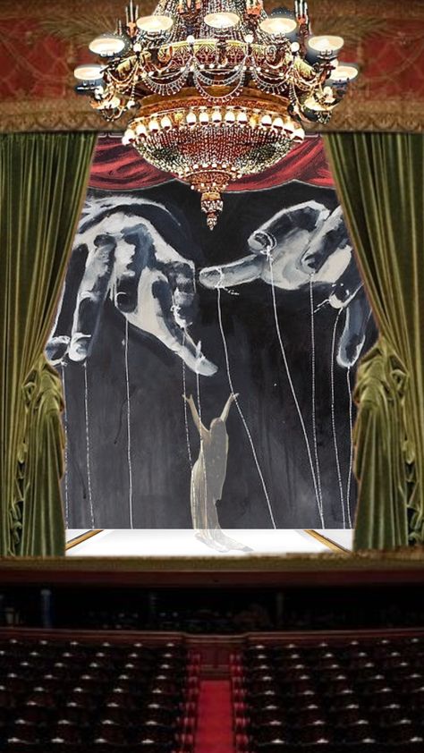 The Wizard #stage #theatre #puppet #magicalrealism Antique Puppet Theatre, Puppet Stage Design, Puppet Show Aesthetic, Circus Set Design, Theatre Stage Aesthetic, Vintage Theatre Aesthetic, Puppeteer Aesthetic, Theatre Artwork, Theatre Academia Aesthetic