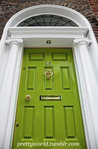 Outrageous_Green_SW6922 Green Front Door, Green Front Doors, Front Door Colors, Green Door, Georgian Homes, Green Collection, Beautiful Doors, Door Color, Painted Doors