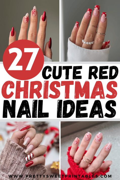 Easy Christmas Nails Acrylic, Nail Ideas With Red, Christmas Nails Sparkly Red, Nails With Christmas Design, Holiday Dip Nails Christmas, Red Holiday Nails, Red Christmas Nail Designs, Red Sparkly Nails, Red Christmas Nail