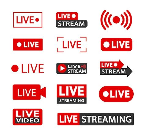 Set of live streaming icons and video br... | Premium Vector #Freepik #vector #stream-logo #live-logo #live-tv #live-broadcast Facebook Background, Social Media Icons Vector, Channel Branding, Youtube Design, Typo Logo, Youtube Logo, Pinterest Templates, Youtube Live, Banner Template Design