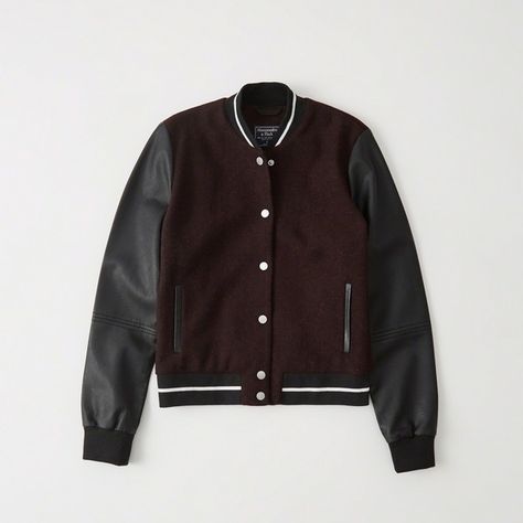 Abercrombie & Fitch Varsity Jacket ($60) ❤ liked on Polyvore featuring outerwear, jackets, burgundy, bomber jackets, burgundy jacket, varsity bomber jacket, abercrombie fitch jacket and flight jackets College Jacket, Jacket Varsity, Superhero Fashion, Mens Outdoor Jackets, College Jackets, Blouson Jacket, Burgundy Jacket, Varsity Style, Straight Jacket