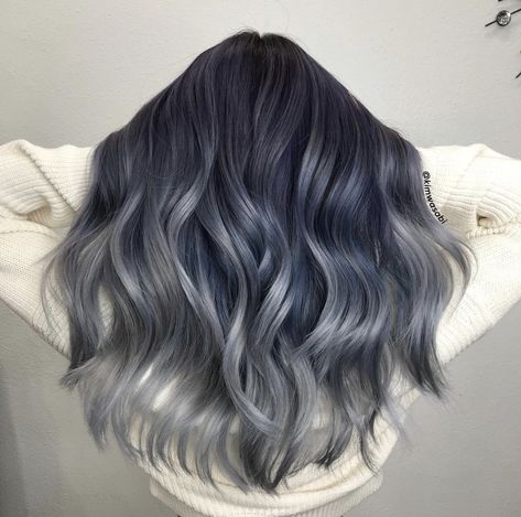 Ashy Blue Hair, Blue Hair Ombre, Fox Hair Dye, Ashy Hair, Hairstyle Girl, Blue Ombre Hair, Korean Hair Color, Hair Color Underneath, Dyed Hair Inspiration