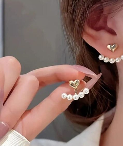 1 pair Heart shaped front and back pearl two way style exquisite for daily wear Costume Jewelry Earrings, Jewellery And Watches, Daily Wear, Heart Shapes, Pearl Earrings, Fashion Jewelry, Stainless Steel, How To Wear